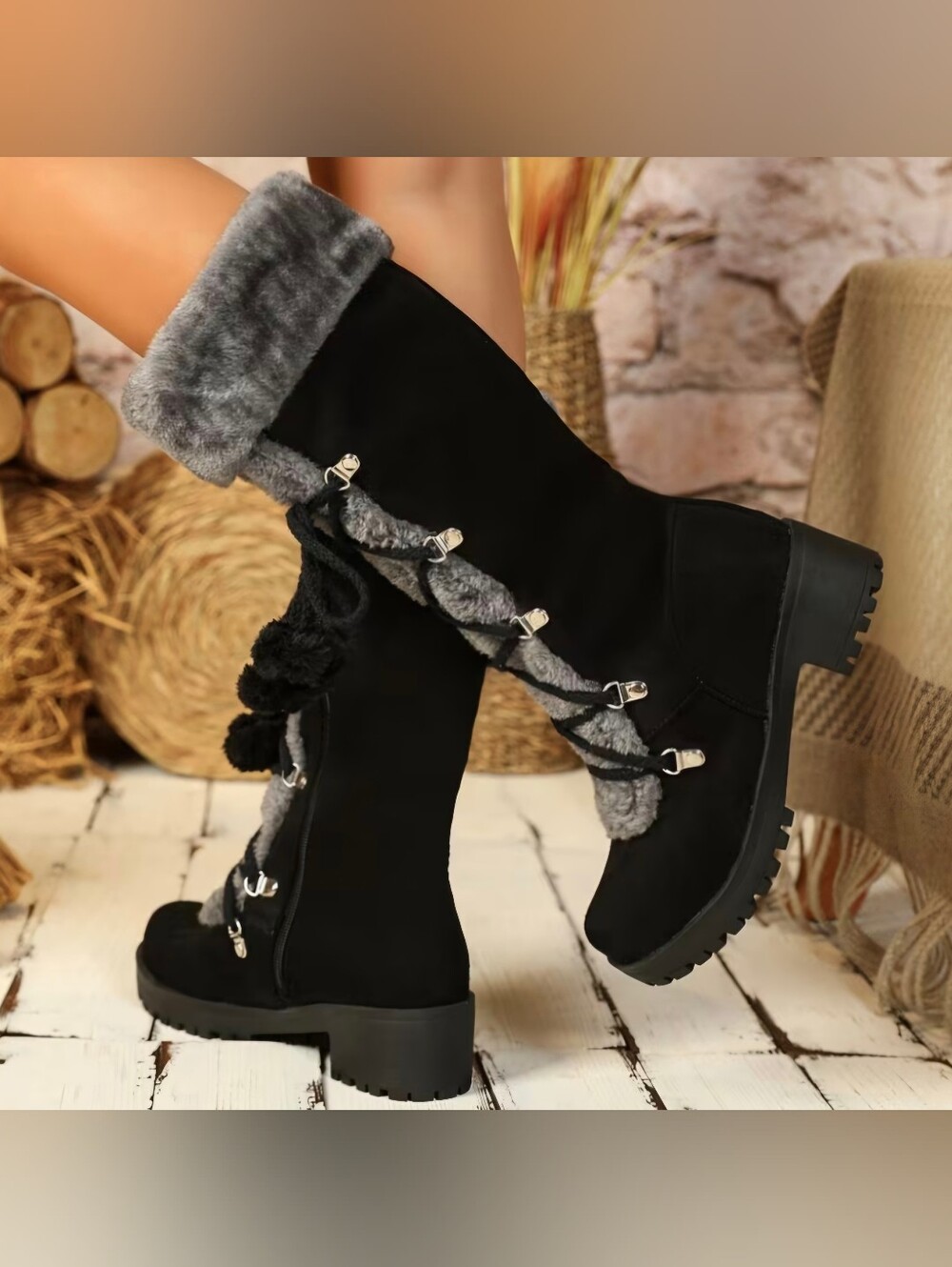Elegant Women's Winter -Lined Knight Boots - Warm Mid-Calf Snow Boots
